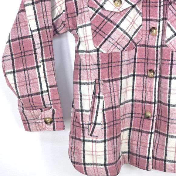Plaid Flannel Chore Shirt Women Small Pink Whimsygoth Tartan Western Barn Jacket - Picture 11 of 16